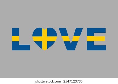 Love Word mit Schweden Herzform, Schweden Flagge Vektorgrafik, Schweden Landesflagge ist ein Symbol der Freiheit, Nationale Schweden Flagge, Vektorgrafik
