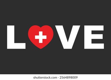 Love Word with Switzerland heart shape, Switzerland flag vector graphic, Switzerland country flag is a symbol of freedom, National Switzerland flag, vector illustration
