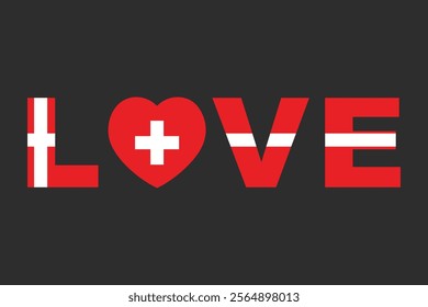 Love Word with Switzerland heart shape, Switzerland flag vector graphic, Switzerland country flag is a symbol of freedom, National Switzerland flag, vector illustration
