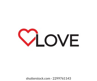 Love Word Text Design. Lettering vector illustration for poster, card, banner valentine day, wedding. Love Text with Heart icon sign symbol. Print for tee, t-shirt.