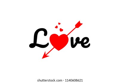 love word text with red broken heart with arrow concept, suitable for logo or typography design