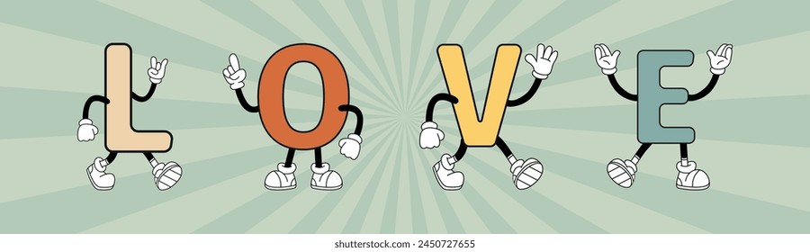 love. word. title. the letters. the grooves. retro lettering. words. vector. on a colored background. retro palette. pattern. postcard. print.