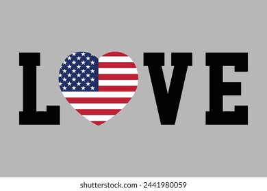 Love Word with USA heart shape, USA vector illustration, Vector flag of USA, united states, American flag
