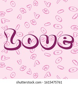 Love word vector, Love background.  Valentine's day background. Romantic lettering set. Love in the air You make me happy Together forever. Hand written vector style happy valentine day sign