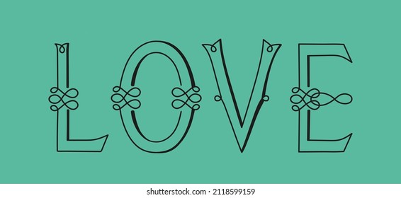 Love. Word. Vector calligraphy and lettering