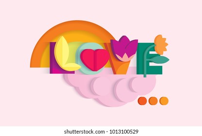 Love word volume lettering. Vector 3D illustration. 