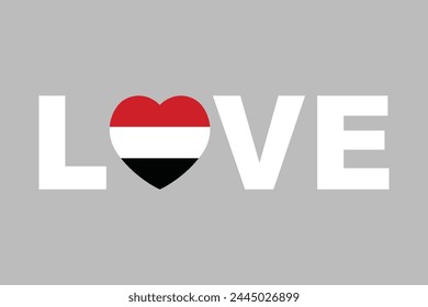Love Word with Yemen heart shape, Yemen national flag, Yemen flag vector illustration
