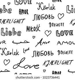 Love words background - seamless texture with love word in various languages.
