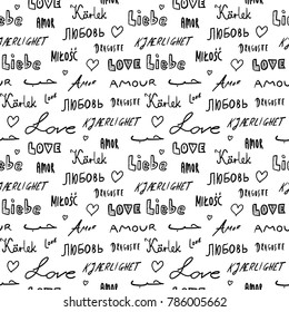 Love words background - seamless texture with love word in various languages.