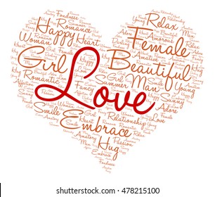 Love words cloud in heart shape. Vector illustration.