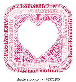 Love words cloud in heart shape. Vector illustration.