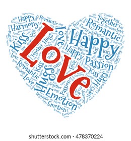 Love words cloud in heart shape. Vector illustration.