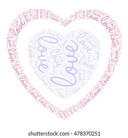 Love words cloud in heart shape. Vector illustration.