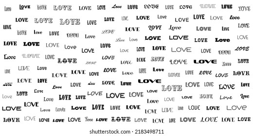 Love words decorative illustration. Vector black and white background with typography design.