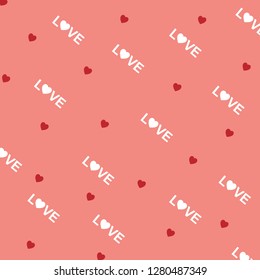 Love words and heart on pink background. Vector pattern.