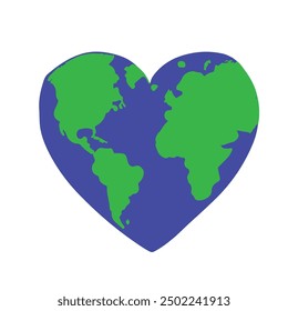 Love the world heart concept. A conceptual illustration for loving the world, the globe in the shape of a love heart. Could be used for environmental or travel and tourism related themes