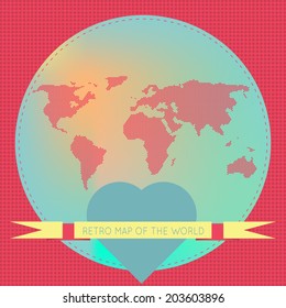 Love the world. Vector background illustration of Earth made of hearts pattern. Retro vintage map of the world. For ui, web games, tablets, wallpapers, and patterns.