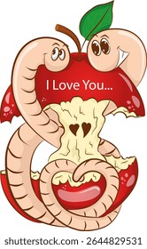 Love worms eating apple, I love you, apple core, colorful apples, falling in love, valentine's day, worm, worms