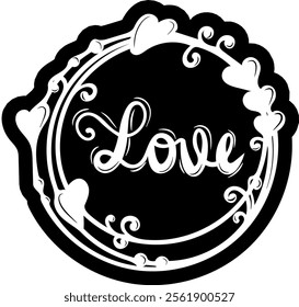 love wreath circle valentines day black vector graphic design and cut file