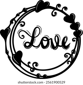 love wreath circle valentines day black vector graphic design and cut file