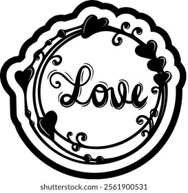 love wreath circle valentines day black vector graphic design and cut file