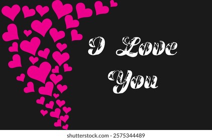 Love writing and calligraphy with pink heart symbol, and black yellow background. Vector Format