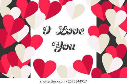 Love writing and calligraphy with red and white heart symbol, and black and white yellow background. Vector Format