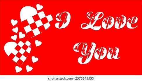 Love writing and calligraphy with red and white heart symbol, and red background. Vector Format