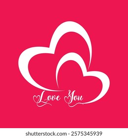 Love writing and calligraphy with red and white heart symbol, and red background. Vector Format