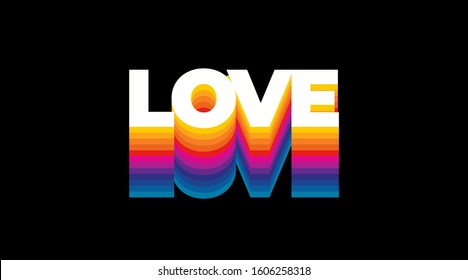 LOVE written in  a colorful retro style on a black background for valentines day 