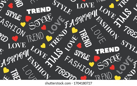 Love written and Heart pattern seamless. 
Stylish vector design for fabric, wallpaper, wrapping, background.