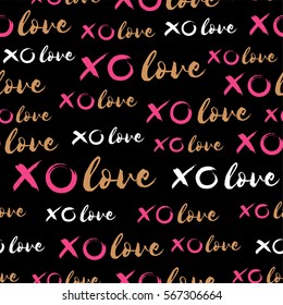 Love and XOXO typography seamless pattern design for Valentine's Day background.