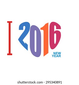 I love year 2016. Symbol heart of  digits. Logo for new year. vector illustration 