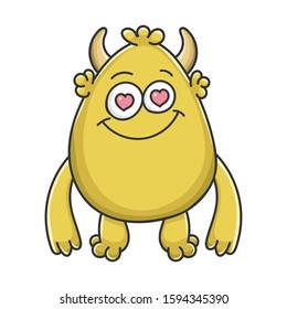 In love yellow goblin cartoon monster isolated on white