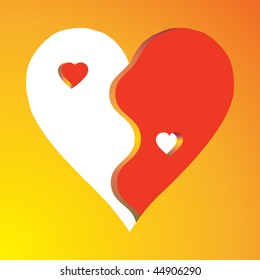 Love Yin Yang on yellow background, vector