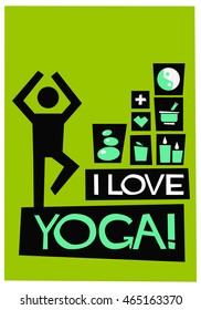 I Love Yoga! (Flat Style Vector Illustration Quote Poster Design)