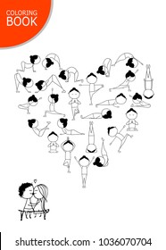 I love yoga! Heart shape, coloring book design