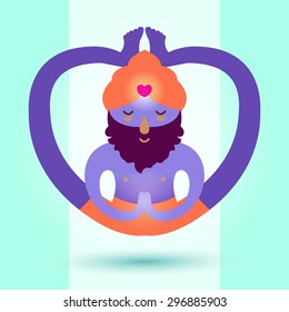 Love Yoga. Men levitating in yoga pose. Vector illustration. Logotype or concept illustration for yoga or healthy lifestyle studio.