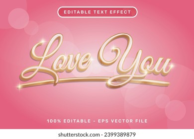 love you 3d text effect and editable text effect whit pink background and cloud illustration