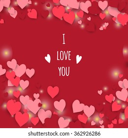 I love you. Abstract background with frame of flying hearts and snowflakes. Hand drawn hearts. St. Valentine's Day. Stock vector.