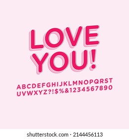 Love you alphabet set vector pink style