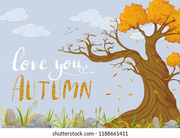 Love you, Autumn. Background with autumn tree 