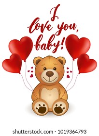 Similar Images Stock Photos Vectors Of I Love You Baby Vector Card With Teddy Bear And Heart Balloons Happy Valentine S Day Card Shutterstock