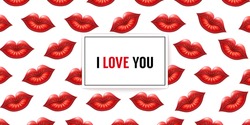 I Love You Background With Lips And Frame. Vector Illustration For Valentines Day Or Wedding Designs. Kiss Symbol