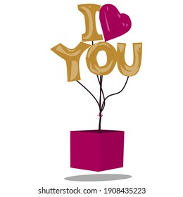 Te amo Ballon con caja Idea diseño logo vectorial ilustración para valentina, regalo etc