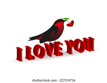 I love you, a beautiful bird with heart