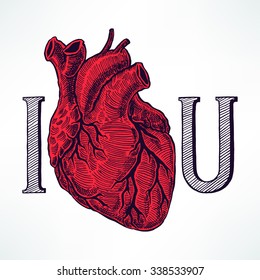 i love you. beautiful human heart. hand-drawn illustration