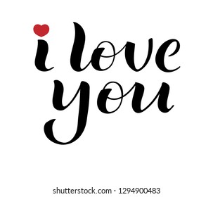 I love you. beautiful lettering, text with red heart
