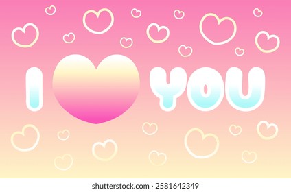 I love you with a big cute love heart on gradient pink peach background