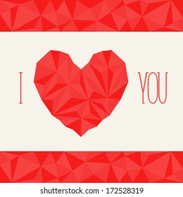 I love you. Big pink heart from crumpled paper. Stylish symbol of heart. Modern trendy background, vector illustration